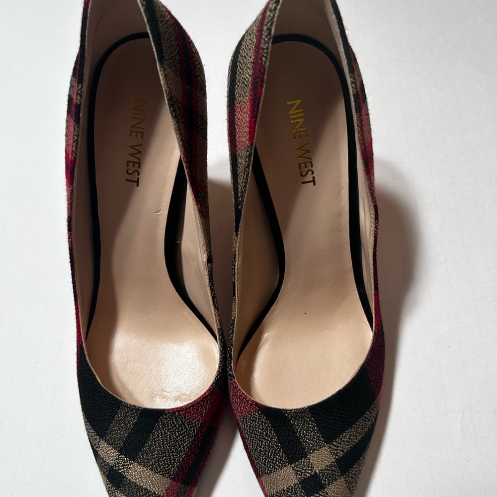 Nine West Red and Black Plaid Heels
